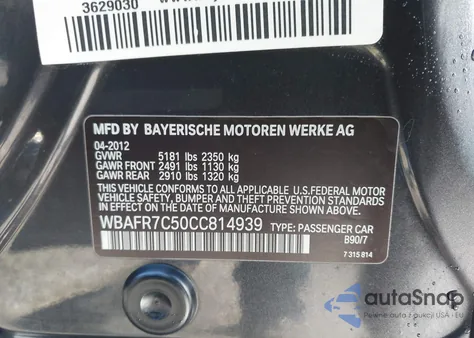 2012 BMW 535I z USA, uszkodzony, nr VIN WBAFR7C50CC814939